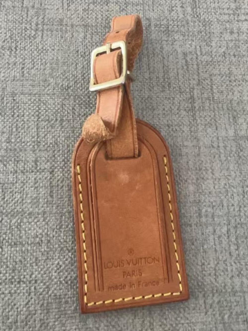 Vintage Louis Vuitton Classic Brown Leather Luggage Tag Bag Charm Keyring A10